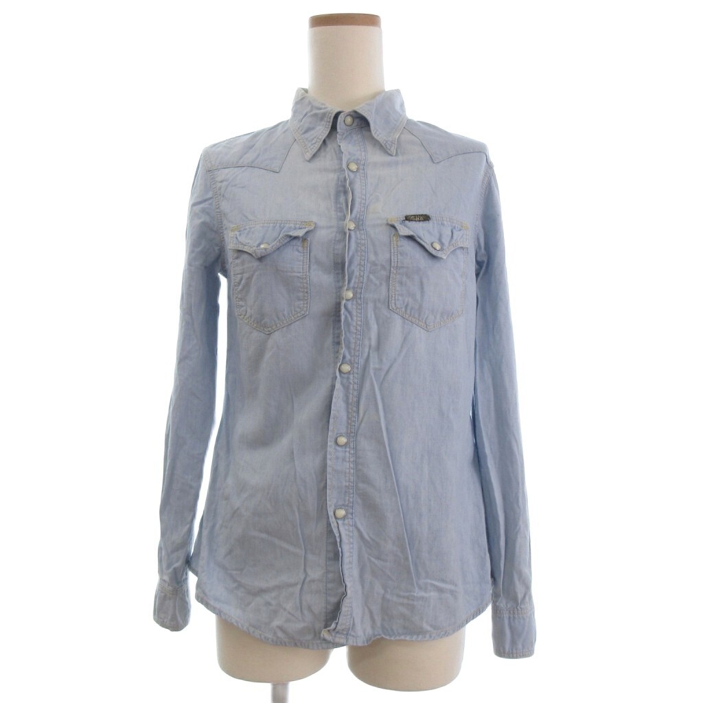 キャピタル kapital ウエスタンシャツ ダンガリー 長袖 スナップボタン S 水色 レディース拍卖
