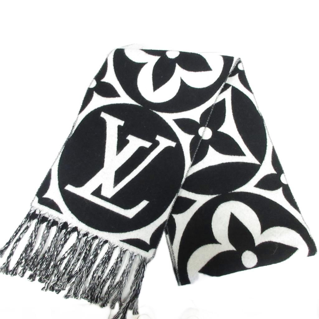 ルイヴィトン LOUIS VUITTON 現行 M79212 フライトモード マフラー LVメダリオン ストール ノワール モノクロ ブラックホワイト ■MNK2拍卖