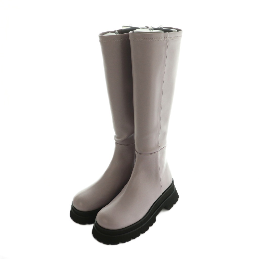 未使用品 アメリヴィンテージ SHARK SOLE STRETCH LONG BOOTS ロングブーツ ラウンドトゥ M 23.5-24.0cm パープル /MI ■OS レディース拍卖