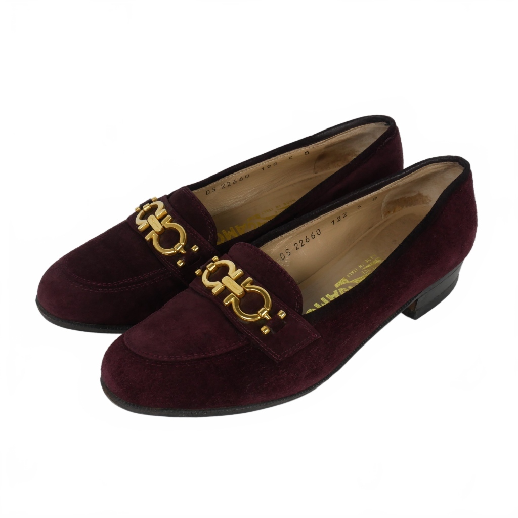 サルヴァトーレフェラガモ Salvatore Ferragamo ガンチーニ スエードレザー ローファー パンプス 5D ボルドー レディース拍卖