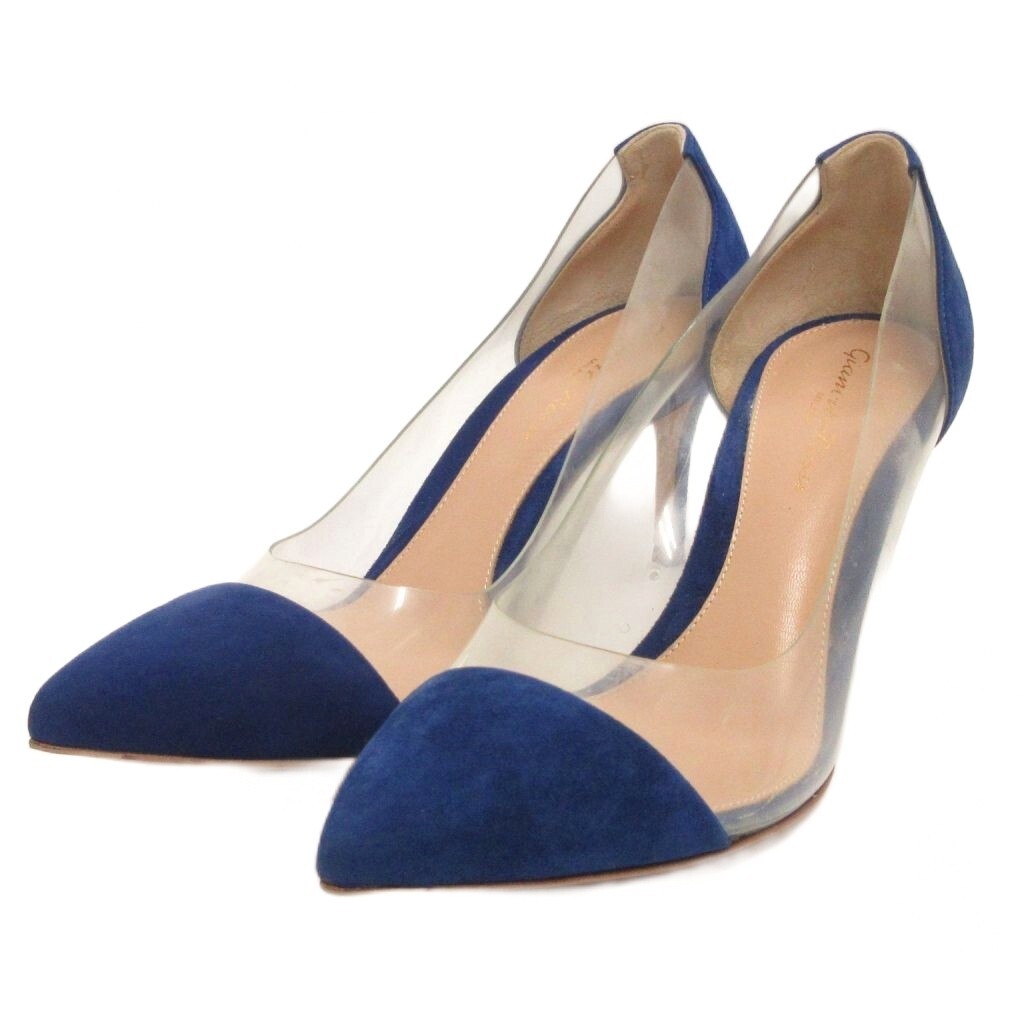 ジャンヴィトロッシ Gianvito Rossi パンプス ピンヒール ポインテッド スエード 青 ブルー クリア 36.5 ■GY99 レディース拍卖
