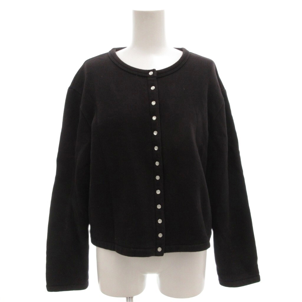 アニエスベー agnes b. カーディガン 裏起毛 2 黒 ブラック クルーネック ボタン /FF レディース拍卖