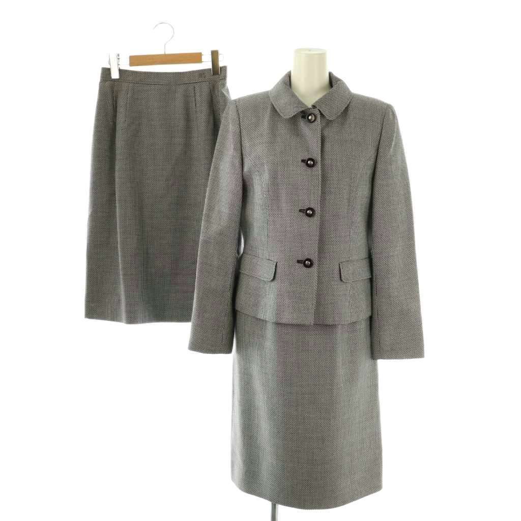 クレージュ courreges セットアップ ウールシルク ジャケット スカート 9AR 64-91 ブラック ホワイト /DO ■OS レディース拍卖