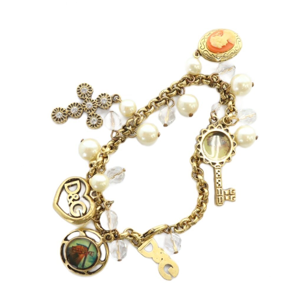 ディー&ジー ドルガバ ドルチェ&ガッバーナ D&G ブレスレット アクセサリー ロゴ クロス フェイクパール ゴールド色 ■GY11 /MQ レディース拍卖