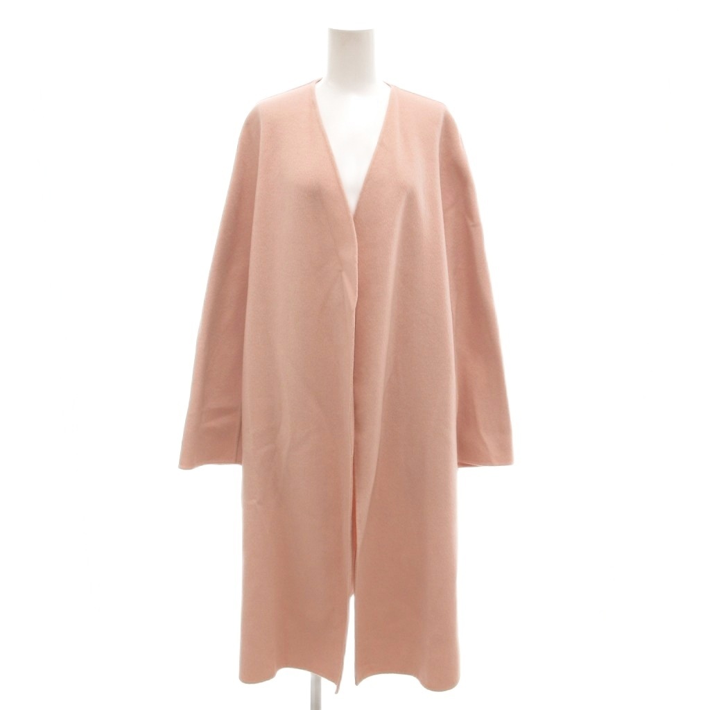 ハナエモリ HANAE MORI ノーカラーコート 40 ウール ロング丈 ピンク /AE レディース拍卖