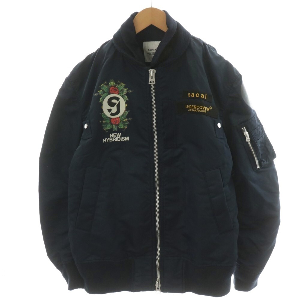 サカイ × アンダーカバー 20SS イリバーシブル irreversible MA-1 ジャケット 中綿 ロゴ プリント 刺繍 ナイロン 1 紺拍卖