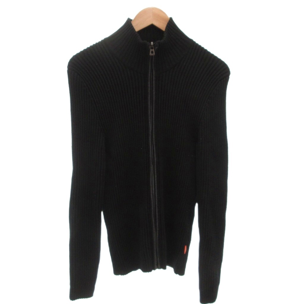 ヒューゴボス HUGO BOSS リブニット ジャケット フルジップ タイト ウール S 黒 ブラック /FF メンズ拍卖