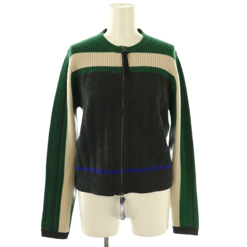マルニ MARNI ジップアップ ニット セーター 長袖 40 緑 グリーン グレー /AT ■OS レディース拍卖
