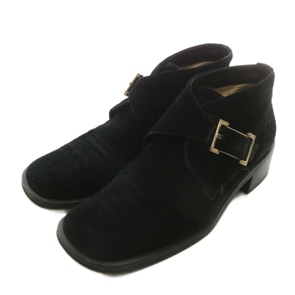 グッチ GUCCI チャッカブーツ スエード ショート ラウンドトゥ モンクストラップ 37 24cm 黒 ブラック /XZ ■GY11 レディース拍卖