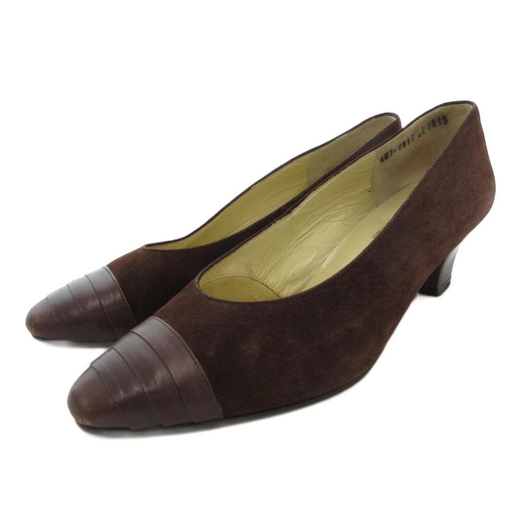 ハッシュパピー Hush Puppies パンプス 24cm シューズ 切替 ローヒール スエード 茶 ブラウン /AE ■GY99 レディース拍卖