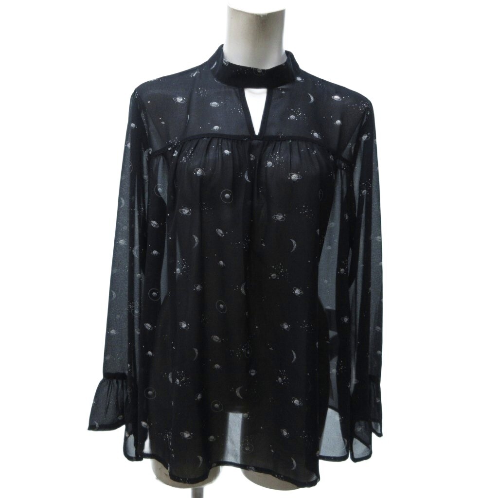 リーバイス Levi's 美品 シアーシャツ ブラウス 長袖 フリル 総柄 黒 ブラック XS ■GY09拍卖