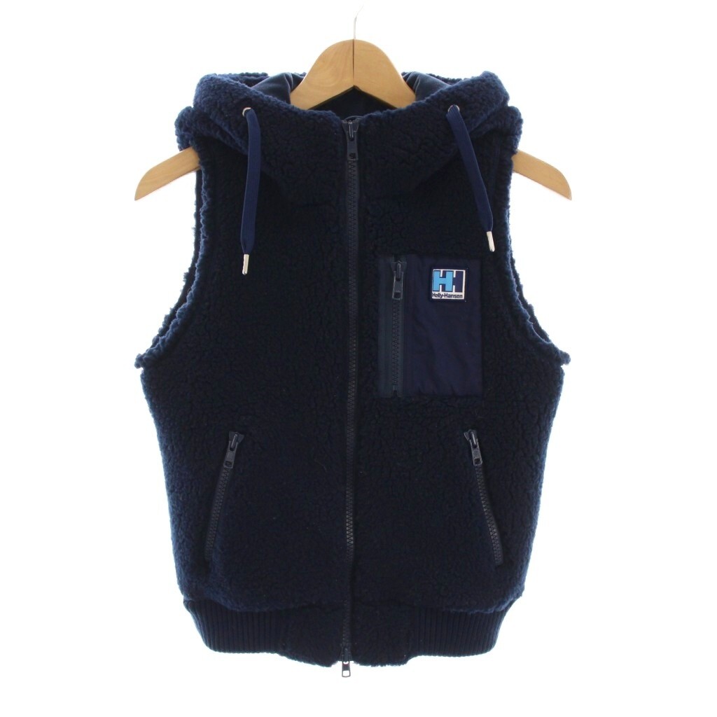 未使用品 ヘリーハンセン HELLY HANSEN ボア フリースベスト ジップアップ フード付き S 紺 ネイビー HOW51253 /YM レディース拍卖