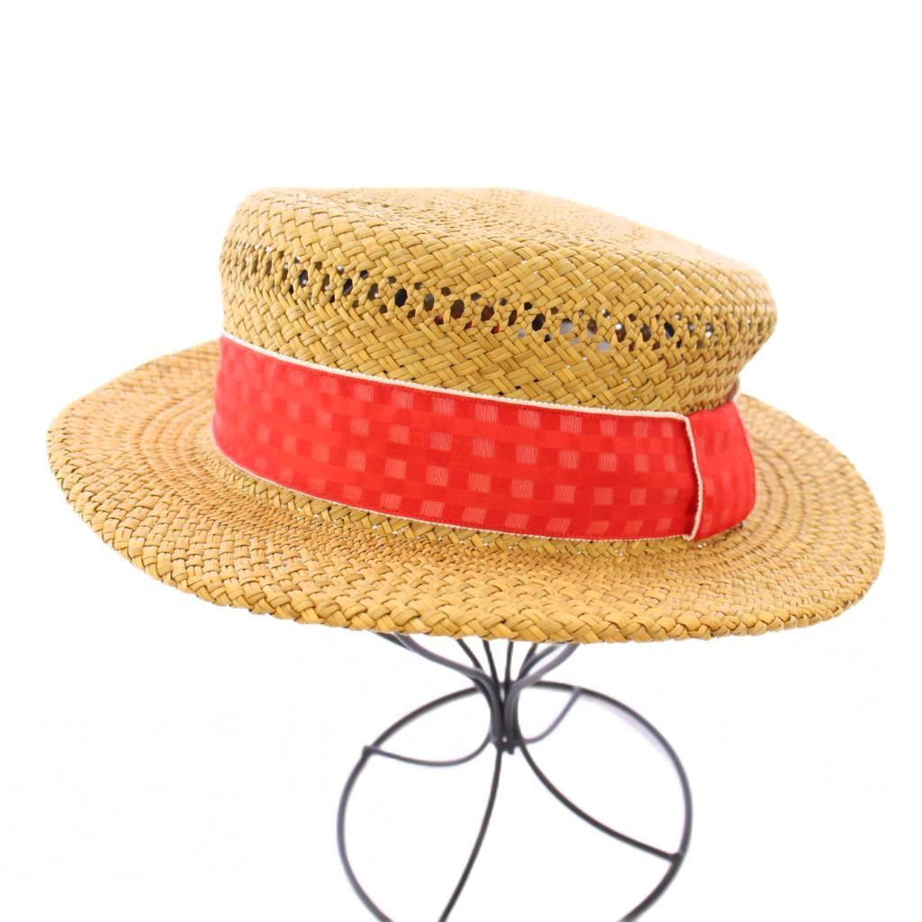 カオリノモリ カオリノモリ 麦わら帽子 カンカン帽 編み込み バイカラー M ベージュ 赤 レッド /BB レディース拍卖