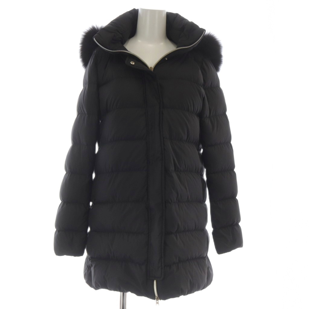 ヘルノ HERNO ダウンコート アウター フォックスファー 40 ブラック PI0709D /TK レディース拍卖