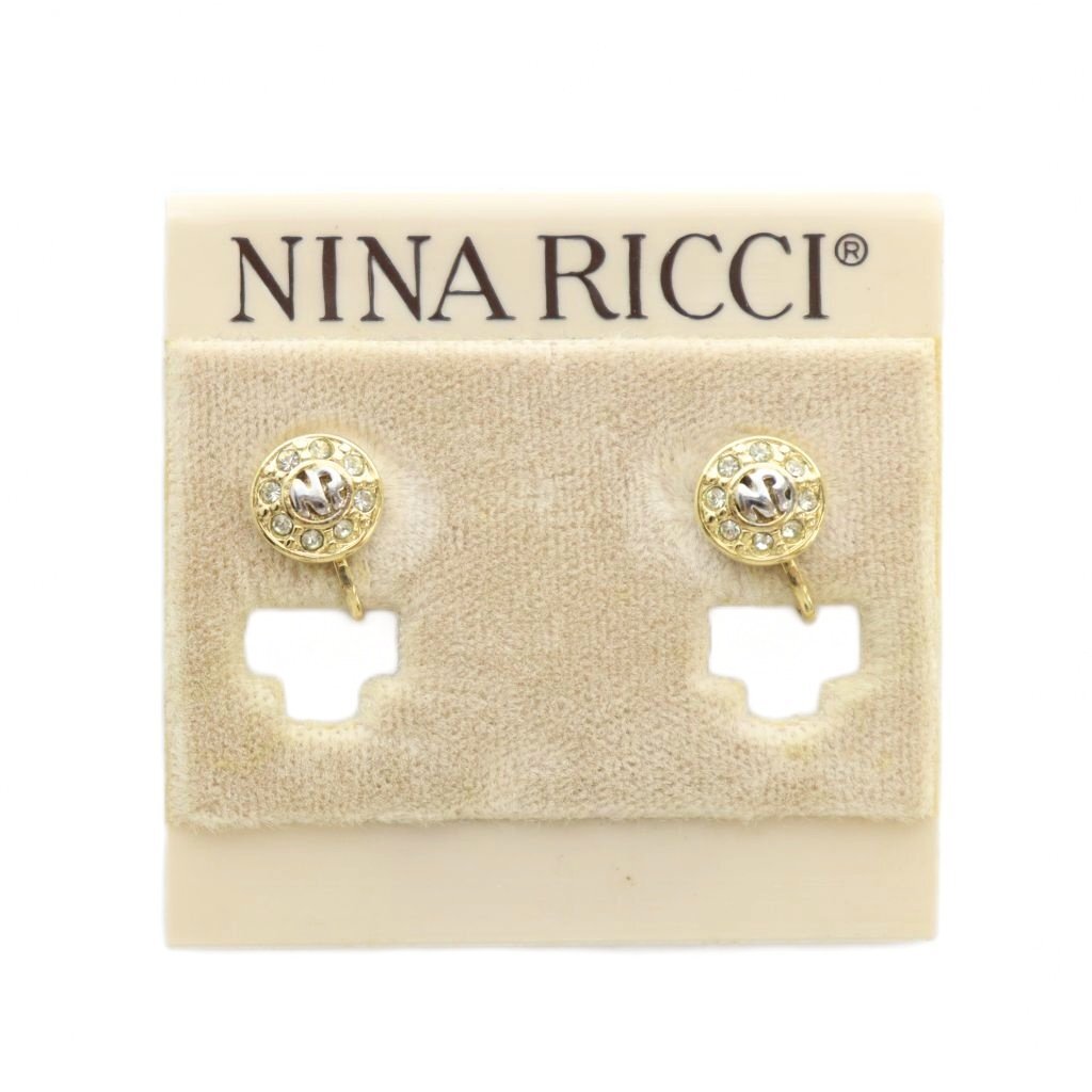 ニナリッチ NINA RICCI イヤリング アクセサリー 両耳用 ロゴ ラインストーン ゴールド色 ■GY18 /MQ レディース拍卖