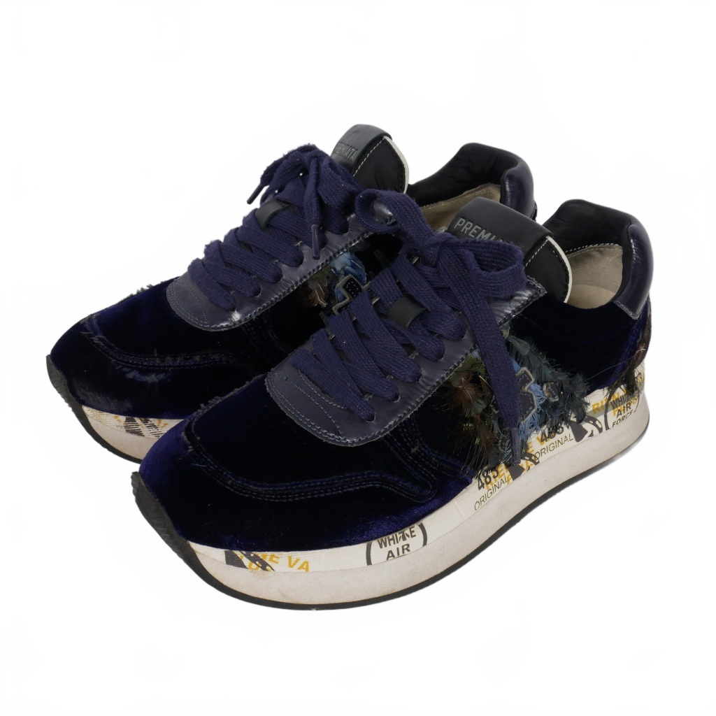 プレミアータ PREMIATA ベルベット フェザー スニーカー ベロア 37 紺 ネイビー VAR.1766 レディース拍卖
