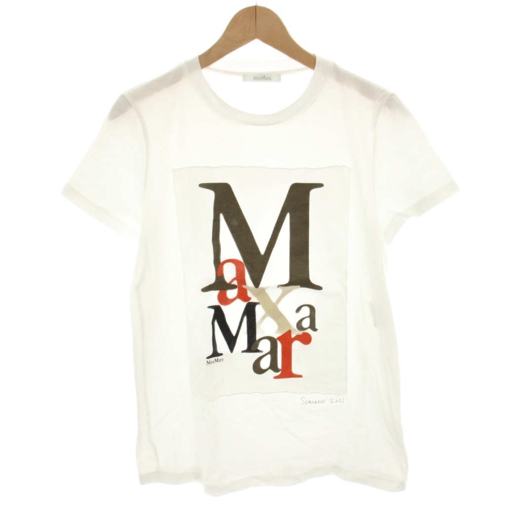 マックスマーラ MAX MARA Tシャツ カットソー 半袖 ロゴプリント 白 ホワイト /HN レディース拍卖
