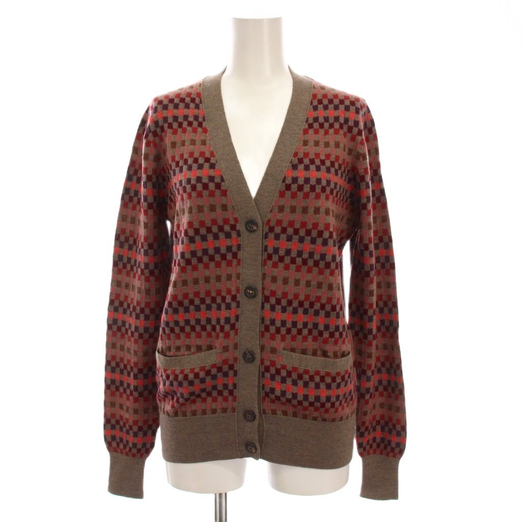マークジェイコブス MARC JACOBS カーディガン ニット Vネック 市松模様 ウール 長袖 XS ブラウン マルチカラー M4007011 /YM レディース拍卖