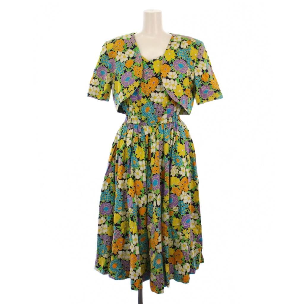 イヴサンローラン YVES SAINT LAURENT セットアップ ジャケット 半袖 ワンピース ロング ノースリーブ 花柄 M マルチカラー /BM ■BM レデ拍卖