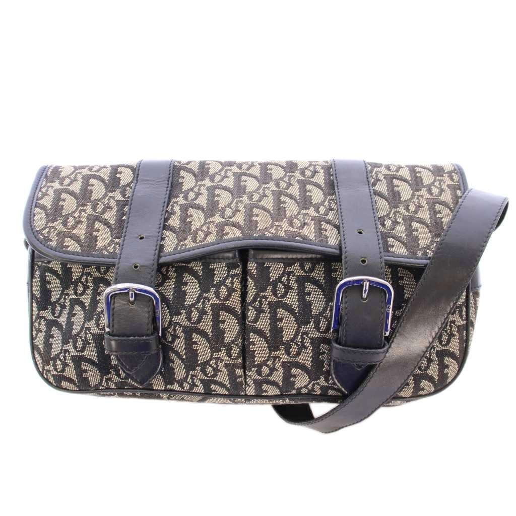 クリスチャンディオール Christian Dior トロッター キャンバス ショルダーバッグ レザー 切替 ロゴ バイカラー 黒 ブラック グレー拍卖
