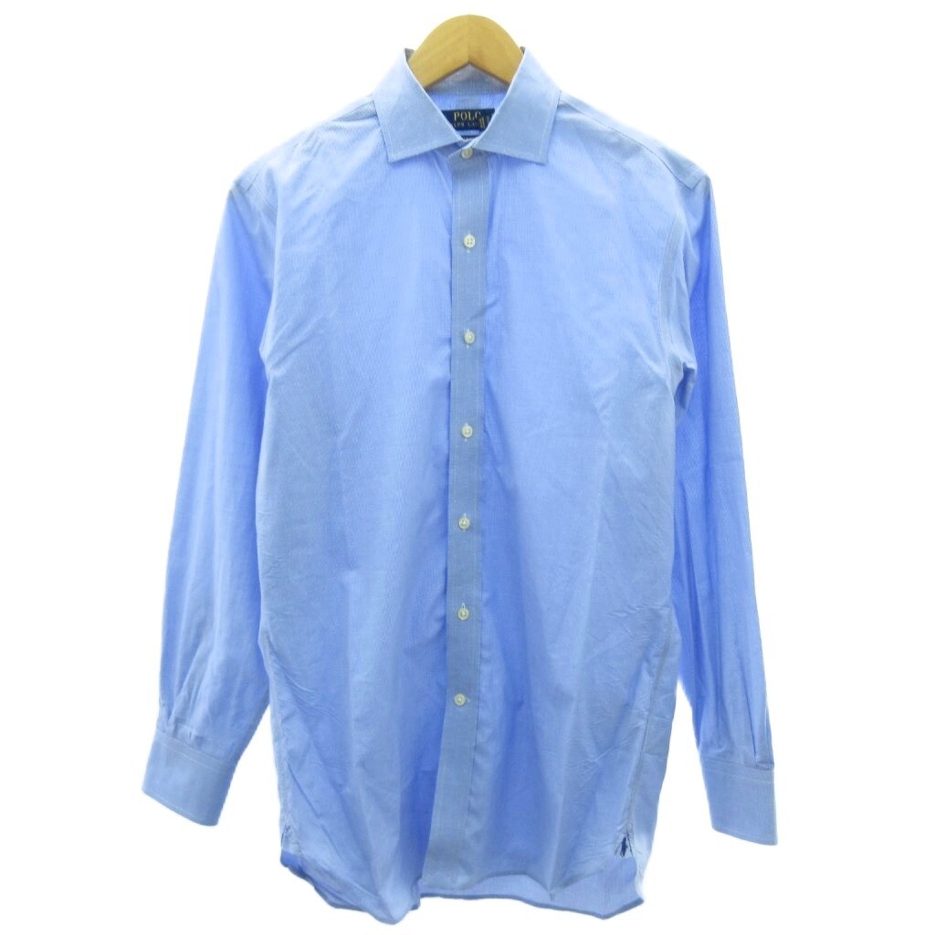 ラルフローレン RALPH LAUREN 近年 ドット シャツ ポニー刺しゅう 長袖 青 ブルー 15.5 約S 0200015605 STK メンズ拍卖