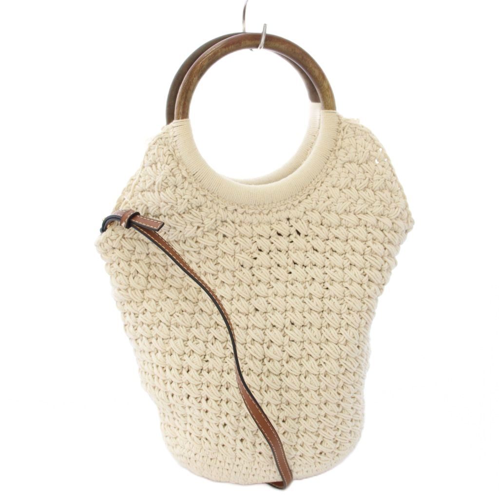 ザラ ZARA マクラメバケットバッグ ハンドバッグ ショルダーバッグ 2WAY ニット 白 6320/410/719 /TK ■MU レディース拍卖