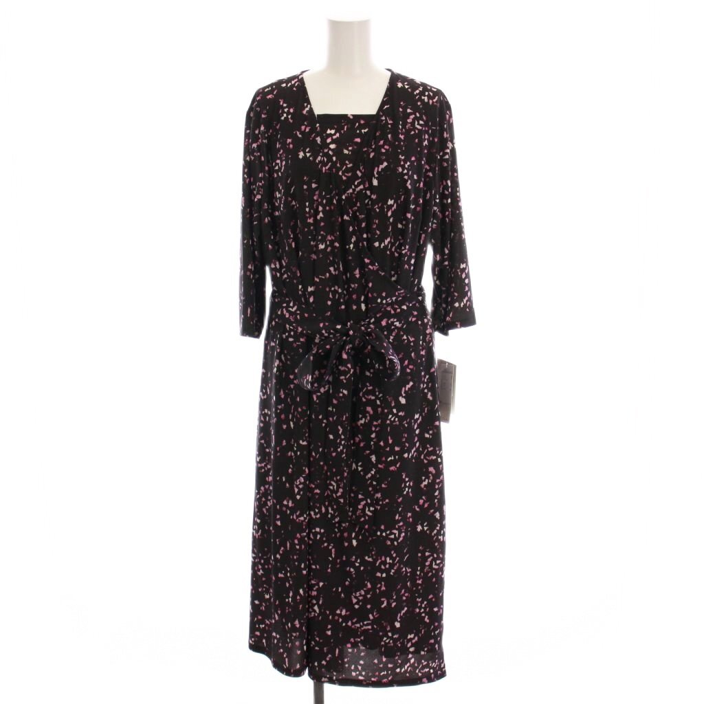 未使用品 レリアン Leilian ワンピース ロング カシュクール 総柄 七分袖 大きいサイズ 13+ ダークブラウン ピンク HM-1301083 /YM拍卖