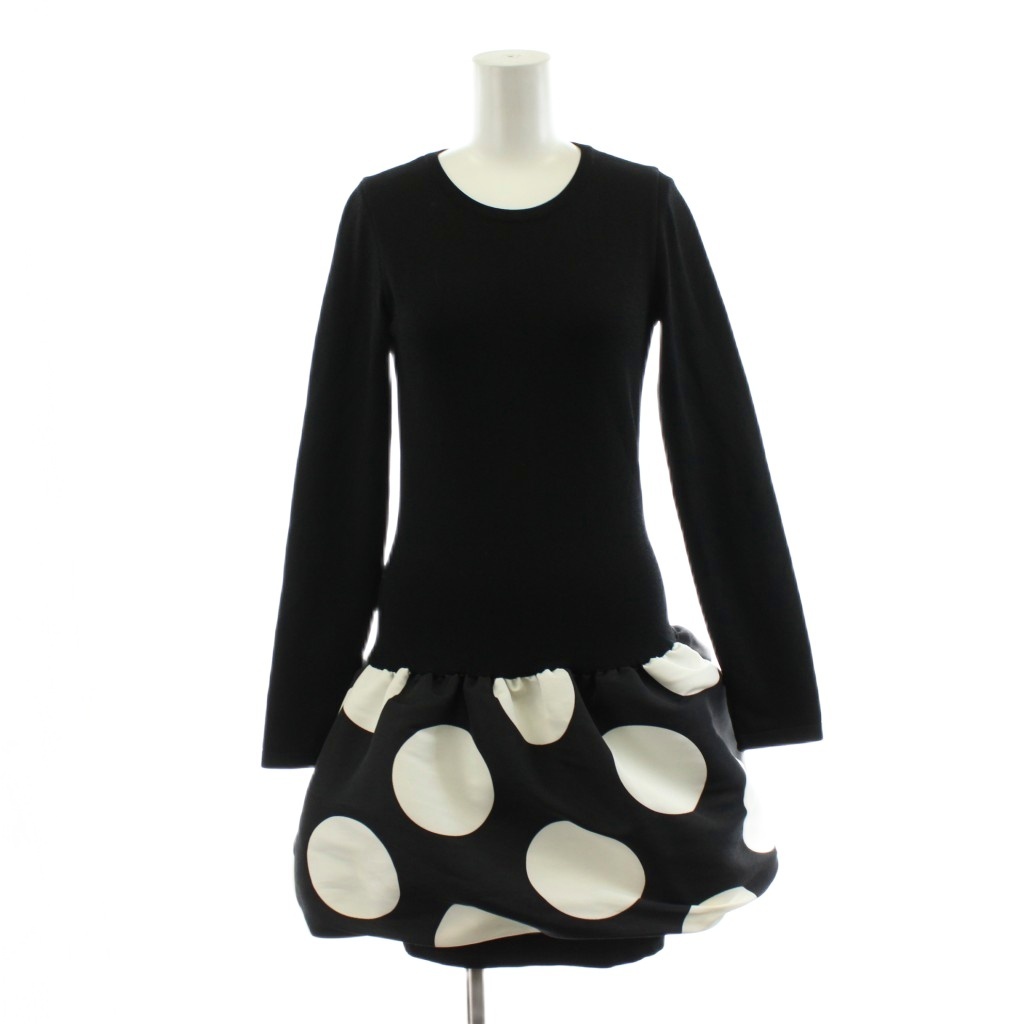 モスキーノ MOSCHINO BOUTIQUE ニットワンピース ひざ丈 長袖 ドット柄 F34 黒 ブラック 白 ホワイト KW5231102 /AN45 レディース拍卖