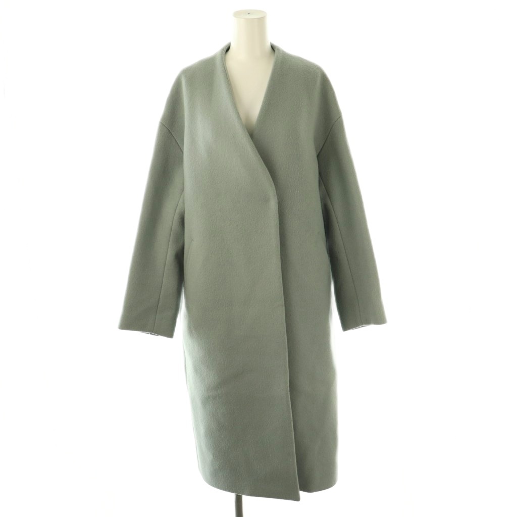 イエナ IENA MANTECO ノーカラーコート アウター ロング ウール 36 ブルーグレー /NR ■OS レディース拍卖