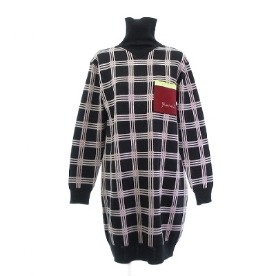マルニ MARNI 美品 ニットワンピース チェック タートルネック 黒系 ブラック 14 レディースM位 キッズ拍卖