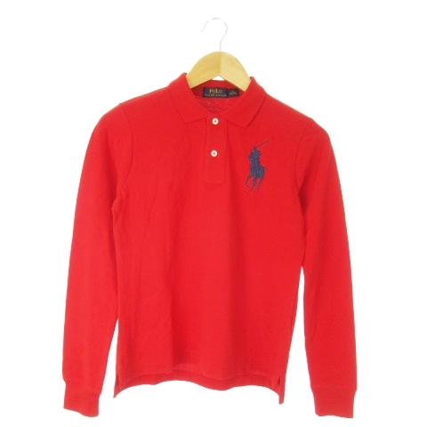 ポロ ラルフローレン POLO RALPH LAUREN ポロシャツ 長袖 コットン 鹿の子 ワンポイント ロゴ刺繍 ビッグポニー M 赤 レッド拍卖