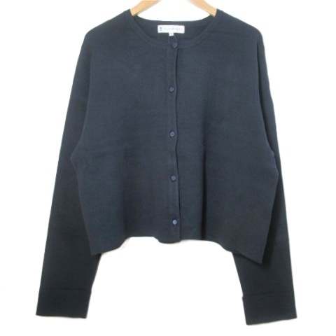 クミキョク 組曲 KUMIKYOKU 大きいサイズ カーディガン レーヨンニット 長袖 クルーネック 7 17号 紺 ネイビー /X レディース拍卖