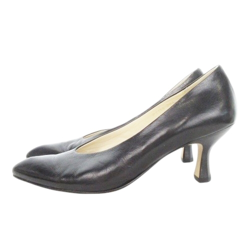 ヨシト YOSHITO パンプス Vカット ポインテッドトゥ ミドルヒール レザー 本革 22.5cm 黒 ブラック /AH11 ■GY99 レディース拍卖