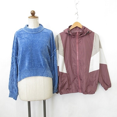 レイジブルー キューティーブロンド セーター ジャケット 2枚セット ニット 長袖 丸首 ジップアップ フード 青 茶 F M拍卖