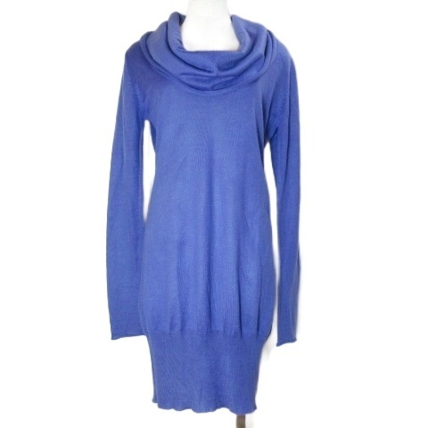 マニックス マックバイマニックス 美品 ニットプルオーバー ワンピース ひざ丈 長袖 オフタートル ウール混 フリーサイズ ブルー系 /X拍卖
