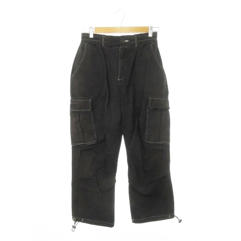 エフアールツー #FR2 カーゴパンツ コーデュロイ 細畝 ワイドストレート タック ワッペン ウサギ M 黒 ブラック ■GY01 レディース拍卖