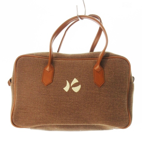 未使用品 キタムラ Kitamura Kid’s BY KITAMURA ハンドバッグ ミニボストン キャンバス レザー 革 ロゴ刺繍 茶 ブラウン拍卖