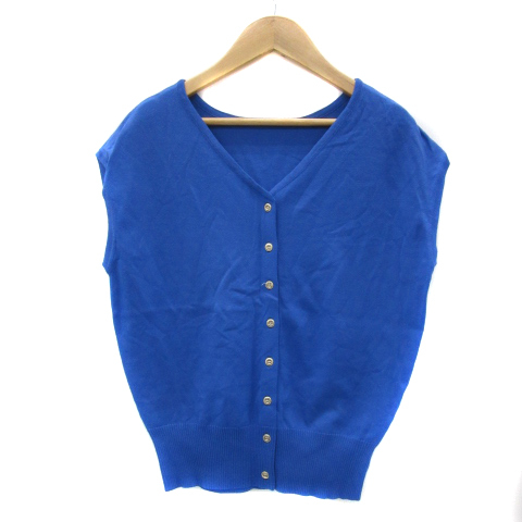 ナイスクラップ ナチュラルクチュール natural couture ニットカーディガン ベスト ミドル丈 Vネック 無地 F 青 ブルー レディース拍卖