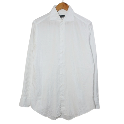 バーニーズニューヨーク BARNEYS NEW YORK ドレスシャツ 長袖 ホリゾンタルカラー ヘリンボーン 40/87 L相当 白 ホワイト /X メンズ拍卖