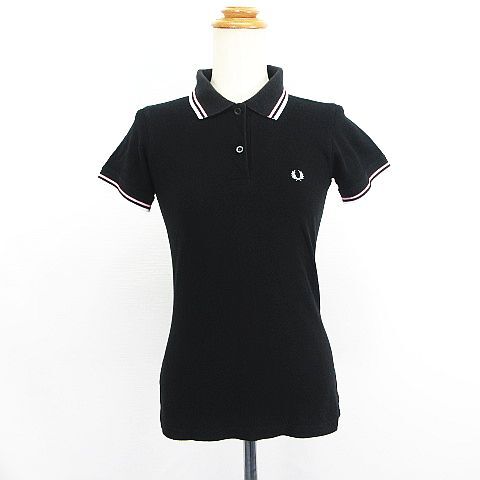 フレッドペリー FRED PERRY ポロシャツ 半袖 ロゴ 刺繍 コットン EUR 38 USA 6 ブラック ※EKM レディース拍卖
