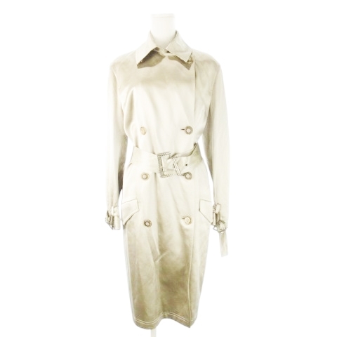 イスタンテ istante ヴェルサーチ ヴェルサーチェ VERSACE トレンチコート ダブル ベルト付き ウール 絹 ロゴボタン ゴールドカラー拍卖