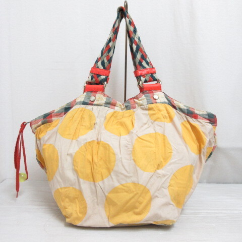 マークバイマークジェイコブス MARC by MARC JACOBS ドット柄 トート バッグ ハンド 黄 イエロー コットン 裏地付き レディース拍卖