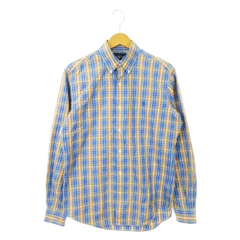 ラルフローレン RALPH LAUREN ボタンダウンシャツ 長袖 バックタック ポニーロゴ刺繍 チェック 14.5 32/33 S 青 ブルー /MN20拍卖