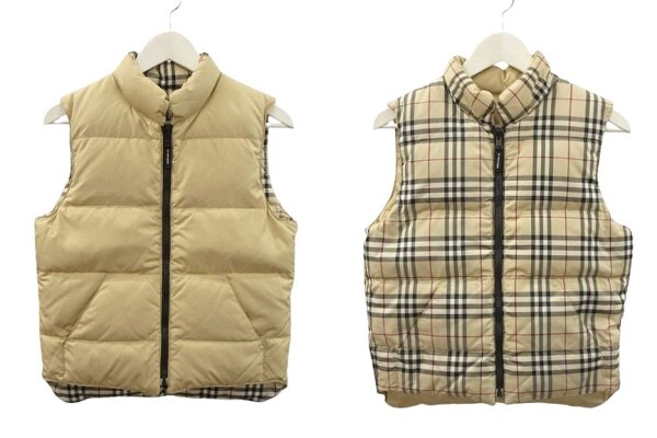 バーバリー ロンドン BURBERRY LONDON リバーシブル ダウンベスト チェック ジュニアサイズ 150A ベージュ ジップアップ アウター レディ拍卖
