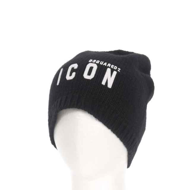 未使用品 ディースクエアード DSQUARED2 23AW ICON ニットキャップ ビーニー 帽子UNI ブラック 黒 S82KN0124 国内正規 メンズ レディース拍卖