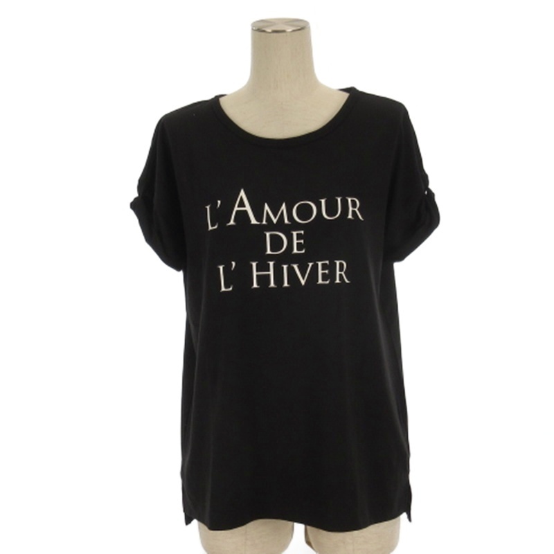 ロペ ROPE プリント Tシャツ カットソー 半袖 袖ロールアップ ブラック M レディース拍卖