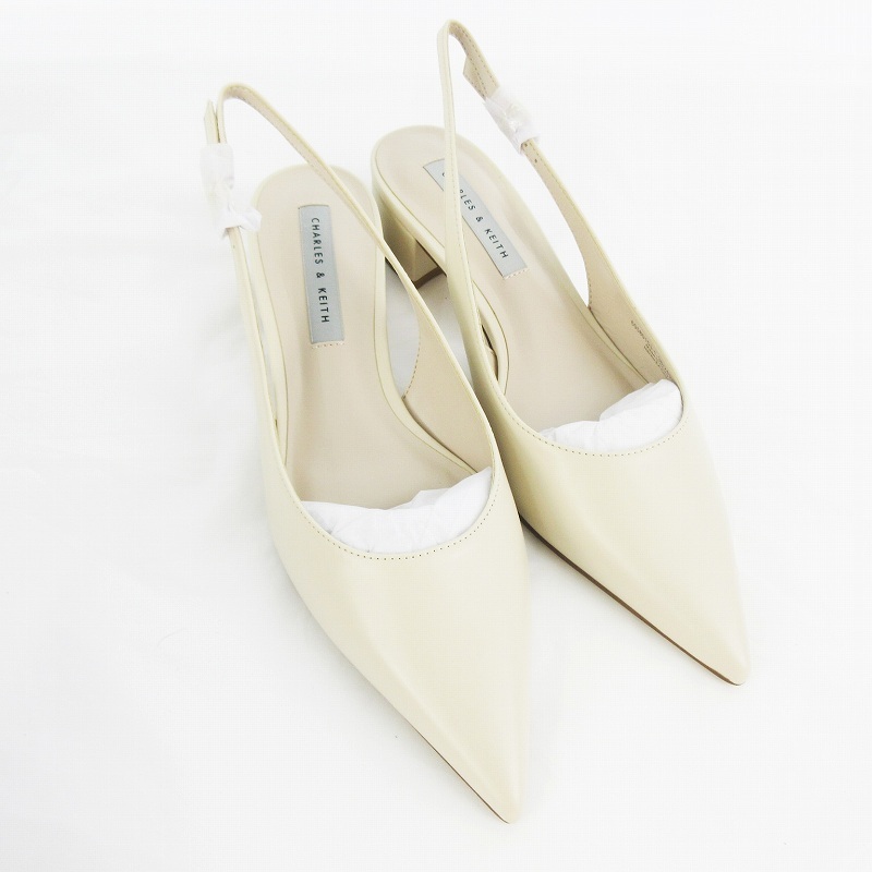 未使用品 チャールズ&キース CHARLES&KEITH ポインテッドトゥ ミュール サンダル パンプス オフホワイト アイボリー 38 約24cm 靴 レデ拍卖