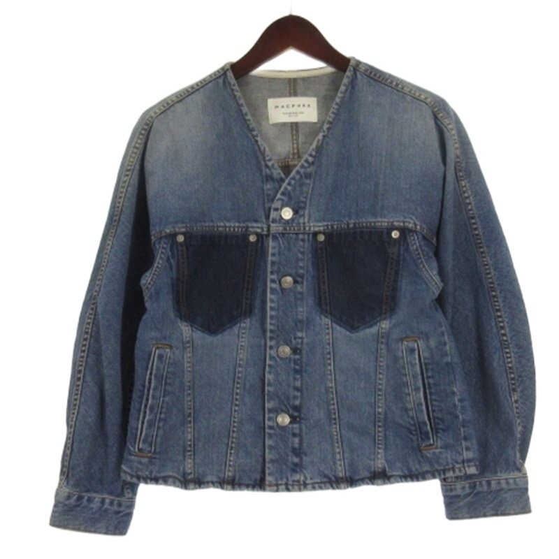 マカフィー MACPHEE トゥモローランド コットンデニム ノーカラージャケット インディゴ 36 メンズ拍卖