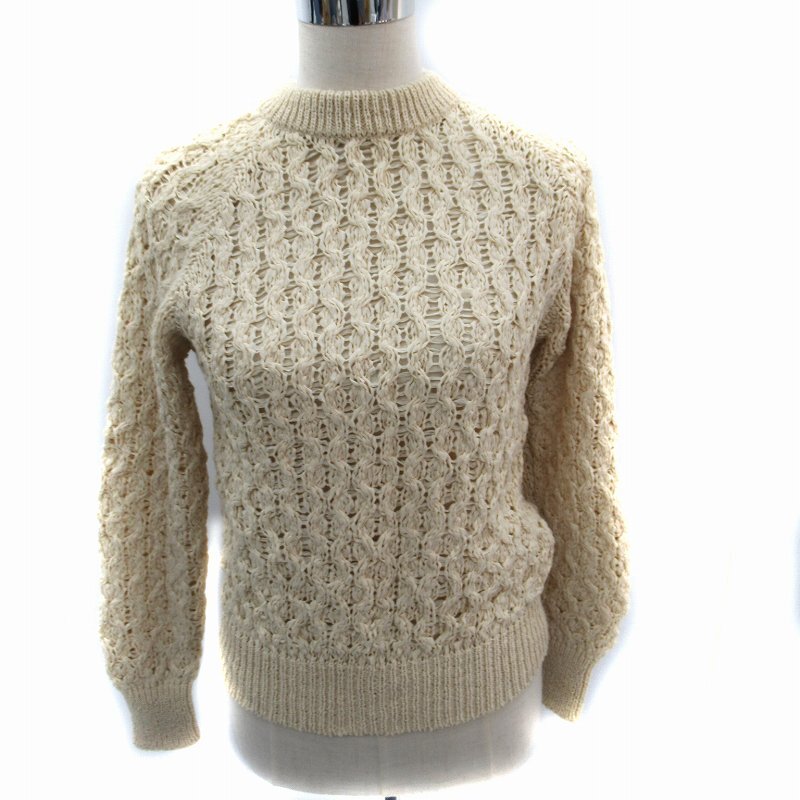 ロイスクレヨン Lois CRAYON ニット セーター 長袖 透かし編み M ベージュ /SM9 レディース拍卖