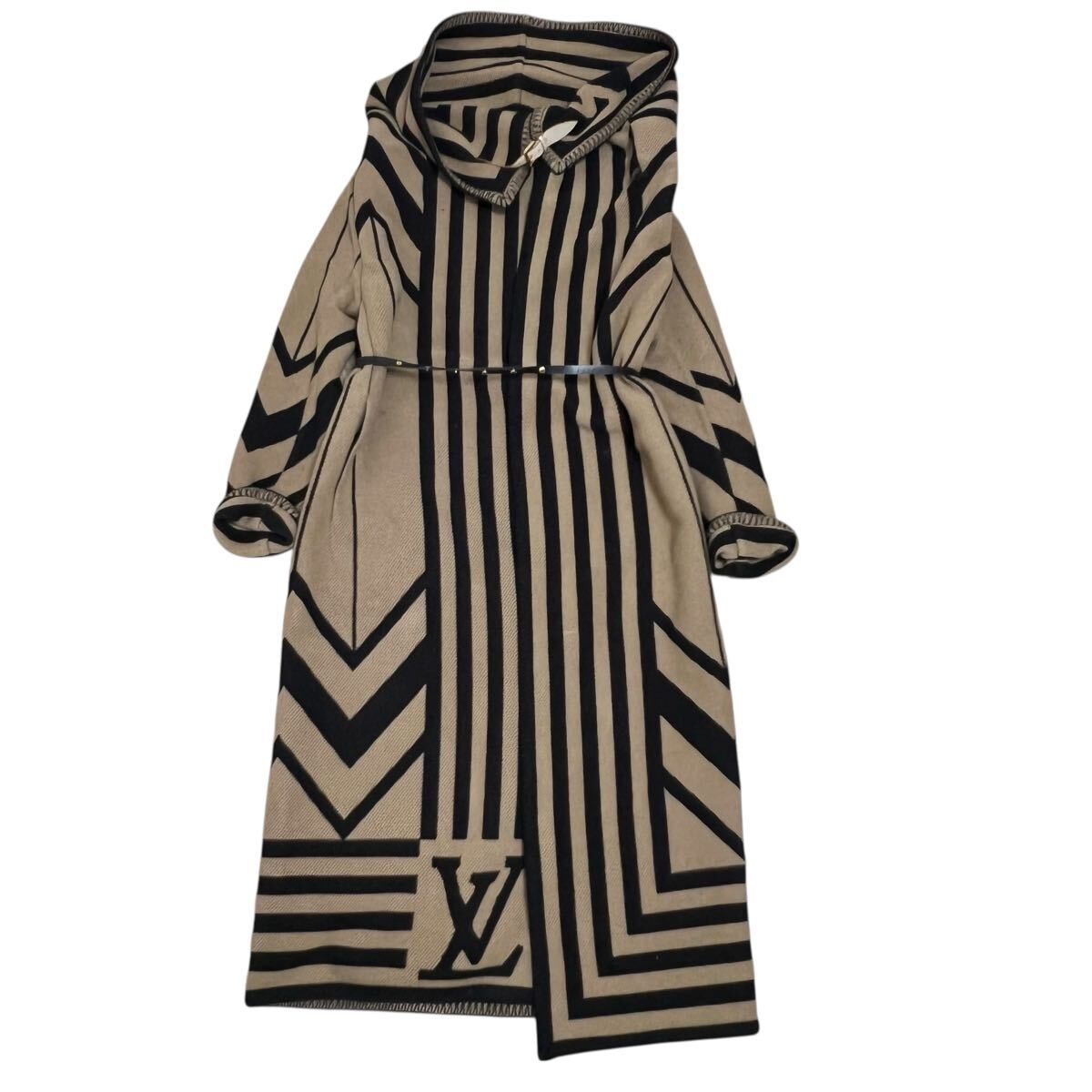 希少品・美品 ルイヴィトン LOUIS VUITTON コレクションライン カシミヤブレンド カラコラム ガウンコート Lくらい レザーベルト ブラウン拍卖